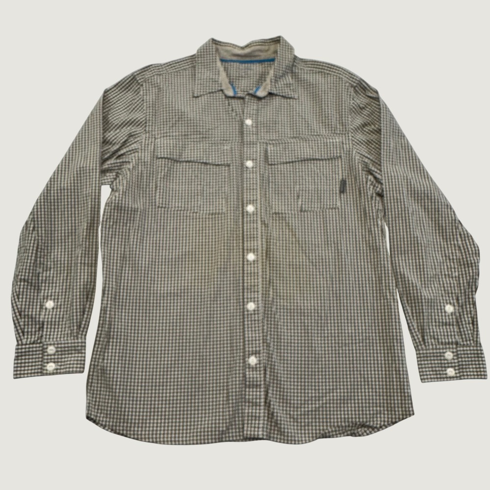 Columbia Men's Medium Long Sleeve Plaid Button Up Shirt Omni-Wick Brown Black